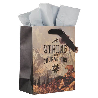 Strong and Courageous Mountain View Medium Gift Bag - Joshua 1:9 - The Christian Gift Company