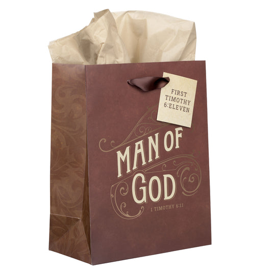 Man of God Brown Medium Gift Bag - 1 Timothy 6:11 - The Christian Gift Company
