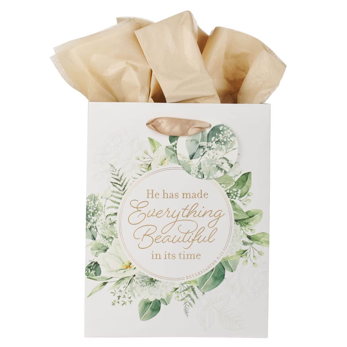 Everything Beautiful Green Wreath Medium Gift Bag - Ecclesiastes 3:11 - The Christian Gift Company