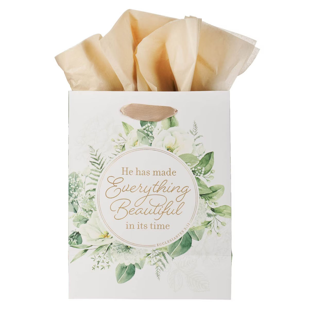 Everything Beautiful Green Wreath Medium Gift Bag - Ecclesiastes 3:11 - The Christian Gift Company