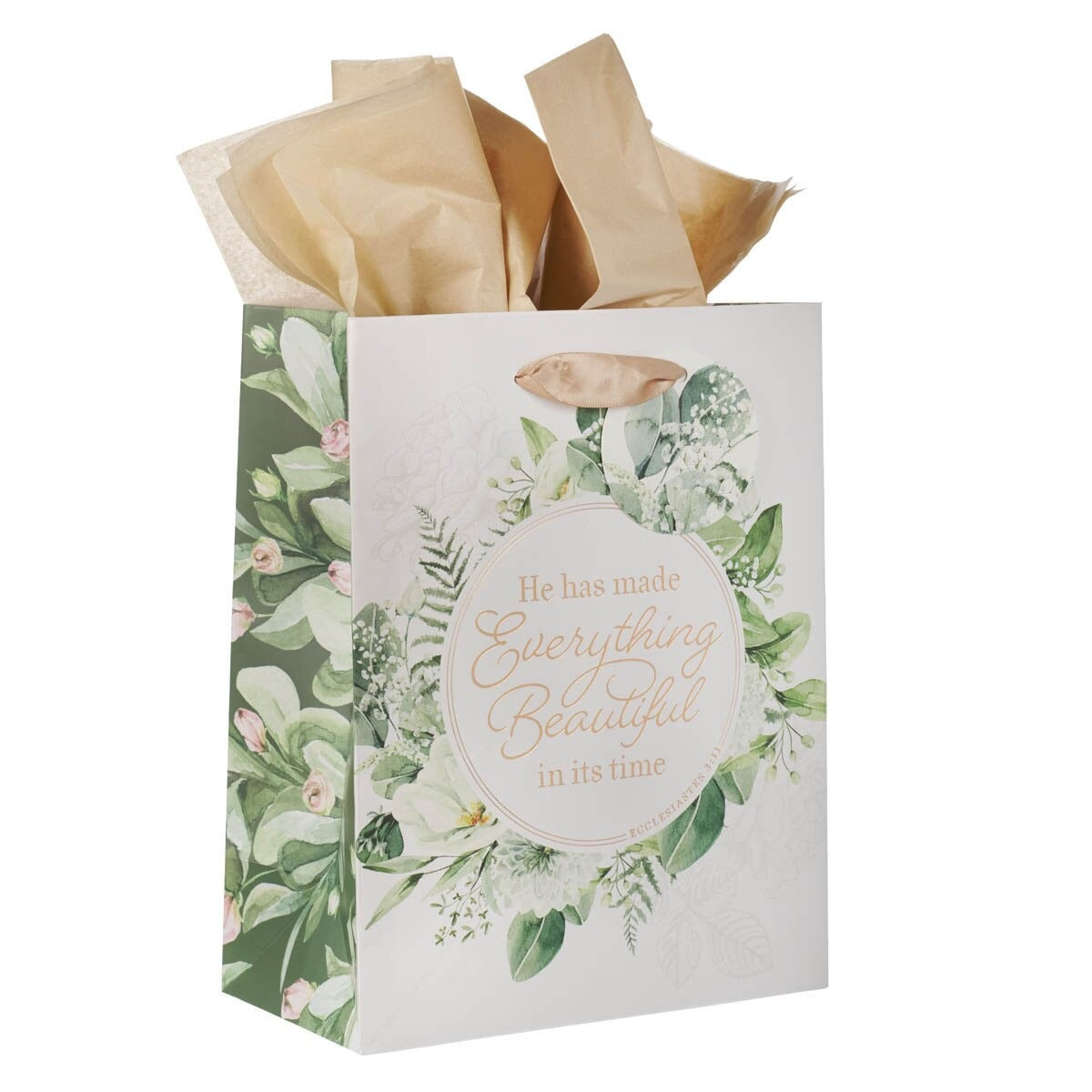 Everything Beautiful Green Wreath Medium Gift Bag - Ecclesiastes 3:11 - The Christian Gift Company