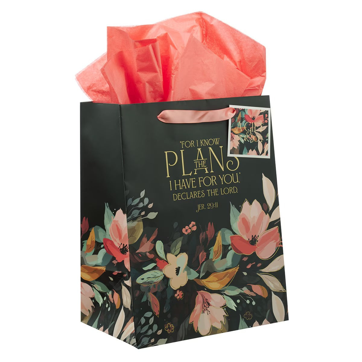 Hope and a Future Midnight Botanical Large Portrait Gift Bag - Jeremiah 29:11 - The Christian Gift Company