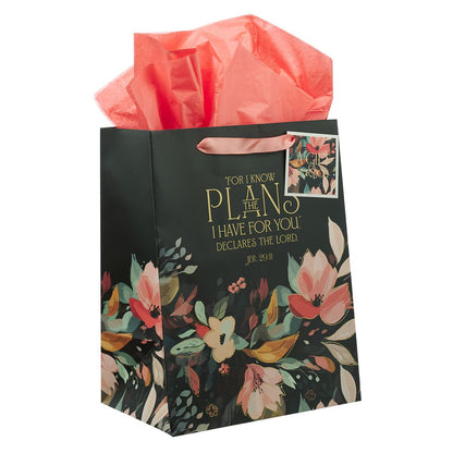 Hope and a Future Midnight Botanical Large Portrait Gift Bag - Jeremiah 29:11 - The Christian Gift Company