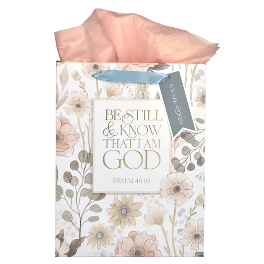 Be Still and Know Peach Meadow Large Portrait Gift Bag - Psalm 46:10