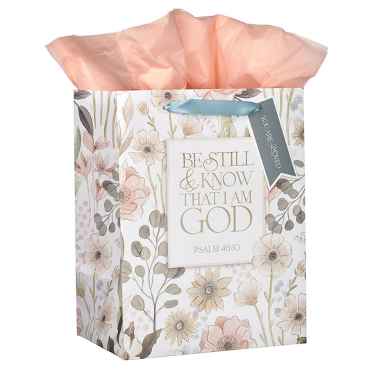 Be Still and Know Peach Meadow Large Portrait Gift Bag - Psalm 46:10 - The Christian Gift Company