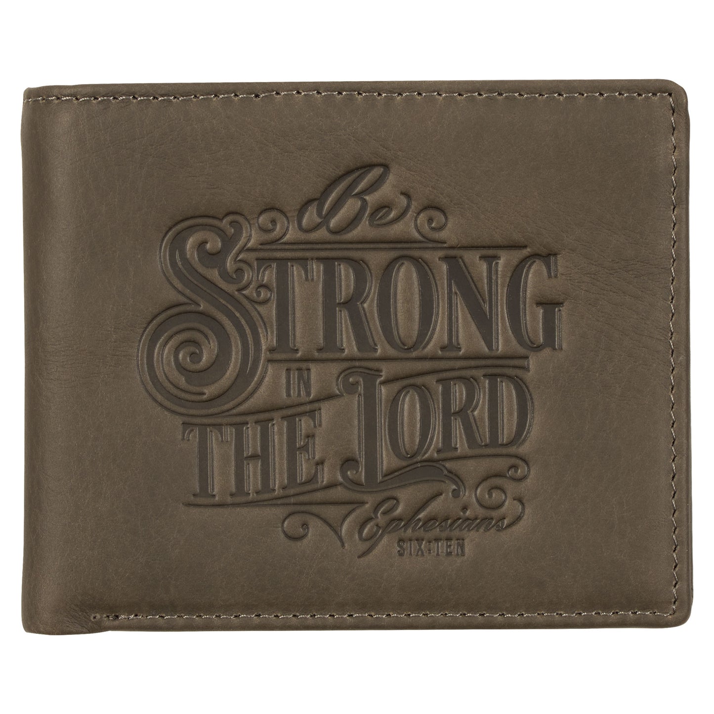 Be Strong in the Lord Charcoal-Brown Genuine Leather Wallet - Ephesians 6:10