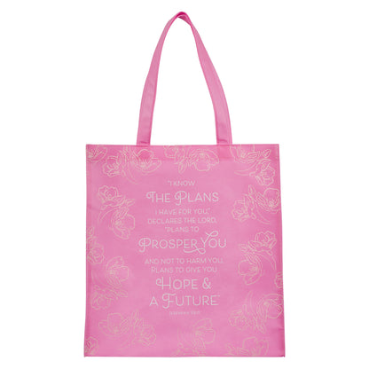 I Know the Plans Pink Reusable Non-woven Shopping Tote Bag - Jeremiah 29:11