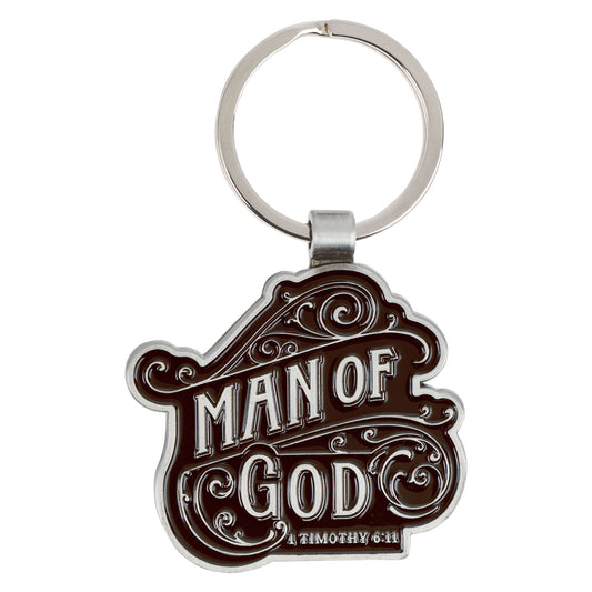 Man of God Black and Silver Metal Keychain - 1 Timothy 6:11 - The Christian Gift Company