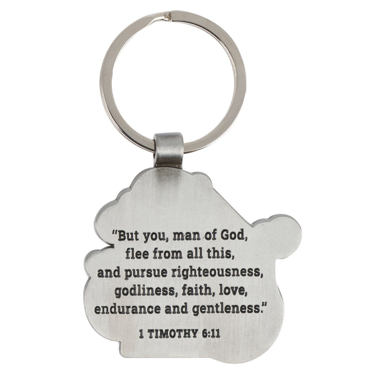 Man of God Black and Silver Metal Keychain - 1 Timothy 6:11 - The Christian Gift Company