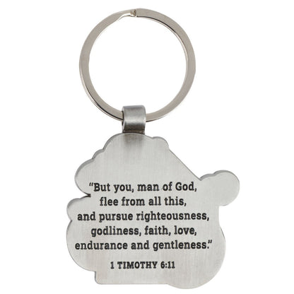Man of God Black and Silver Metal Keychain - 1 Timothy 6:11 - The Christian Gift Company