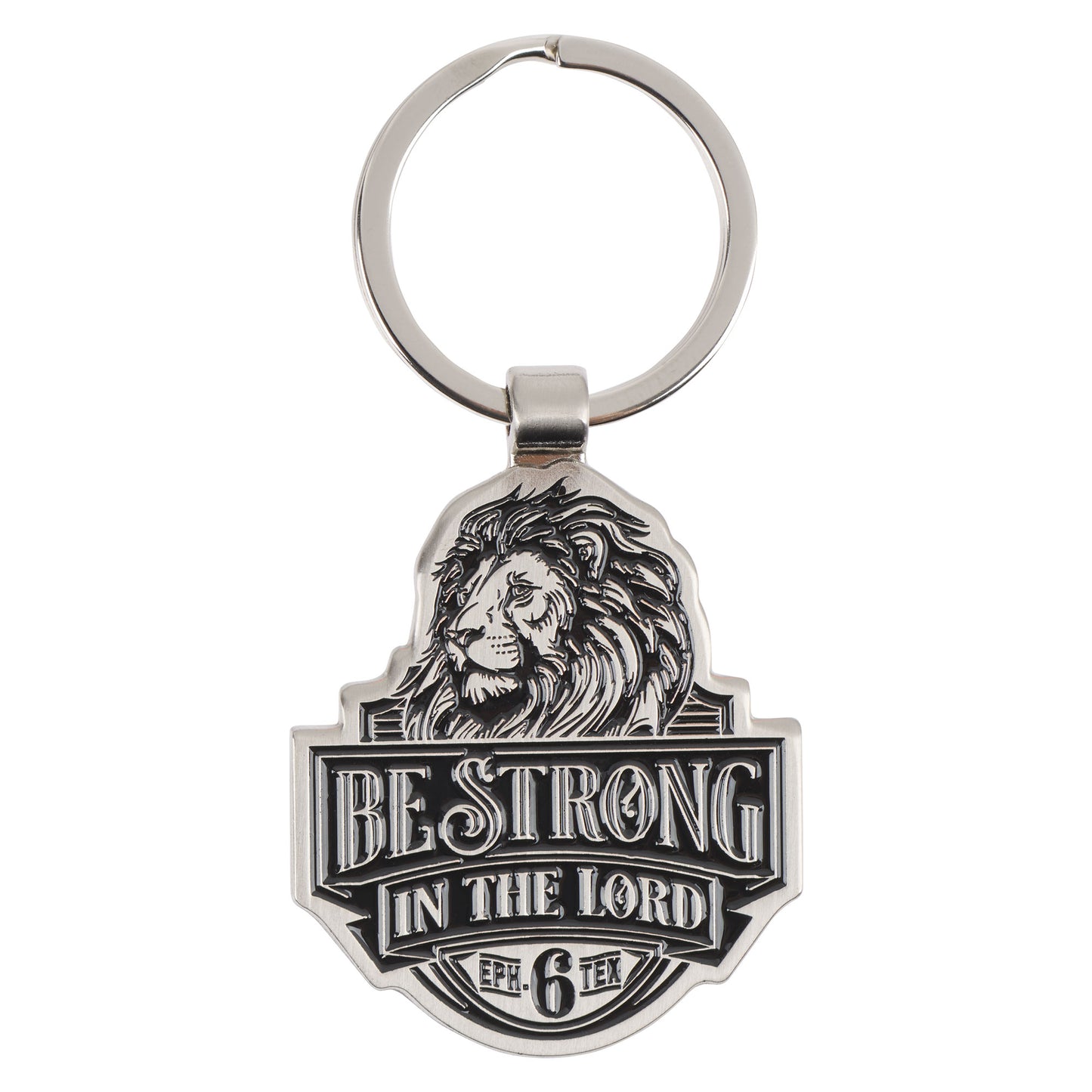 Be Strong in the Lord Lion Silver Metal Keyring - Ephesians 6:10 - The Christian Gift Company