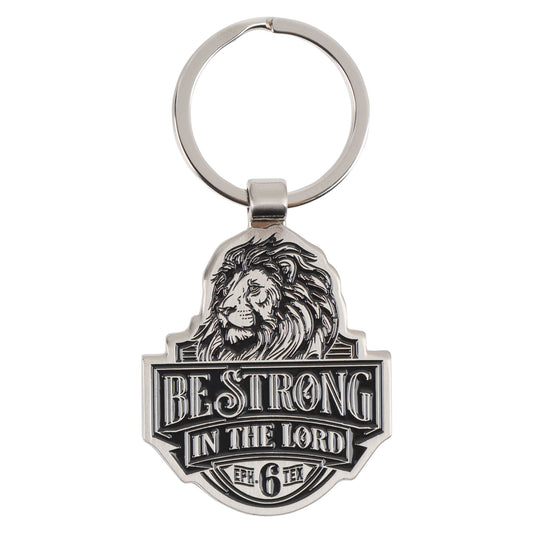 Be Strong in the Lord Lion Silver Metal Keyring - Ephesians 6:10 - The Christian Gift Company