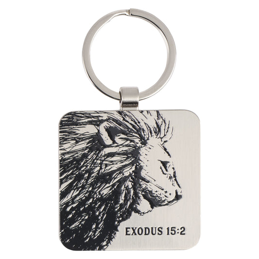 Strength and Defense Lion Silver Metal Keyring - Exodus 15:2 - The Christian Gift Company