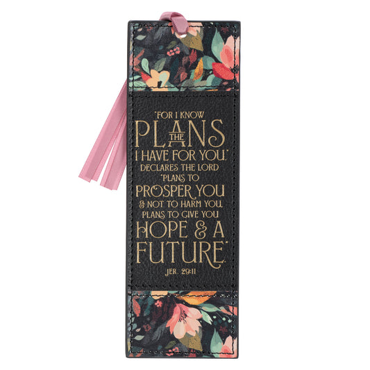 Hope and a Future Midnight Botanical Faux Leather Bookmark - Jeremiah 29:11