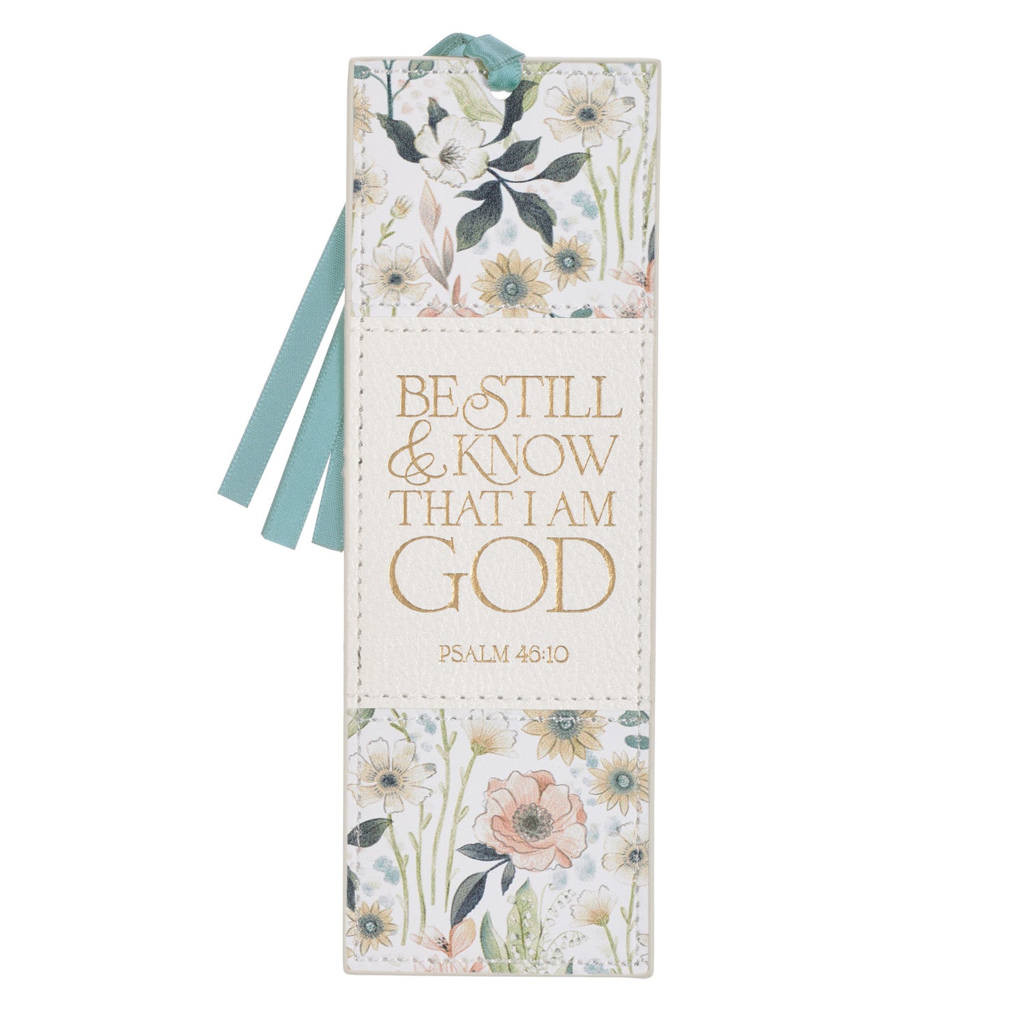 Be Still Teal Meadow Faux Leather Bookmark - Psalm 46:10