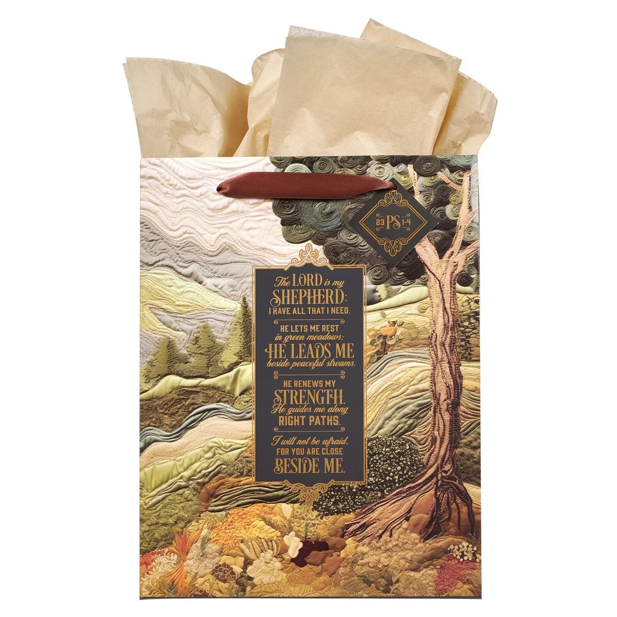 The Lord is my Shepherd Green Meadow Tapestry Large Portrait Gift Bag - Psalm 23:1-4 - The Christian Gift Company