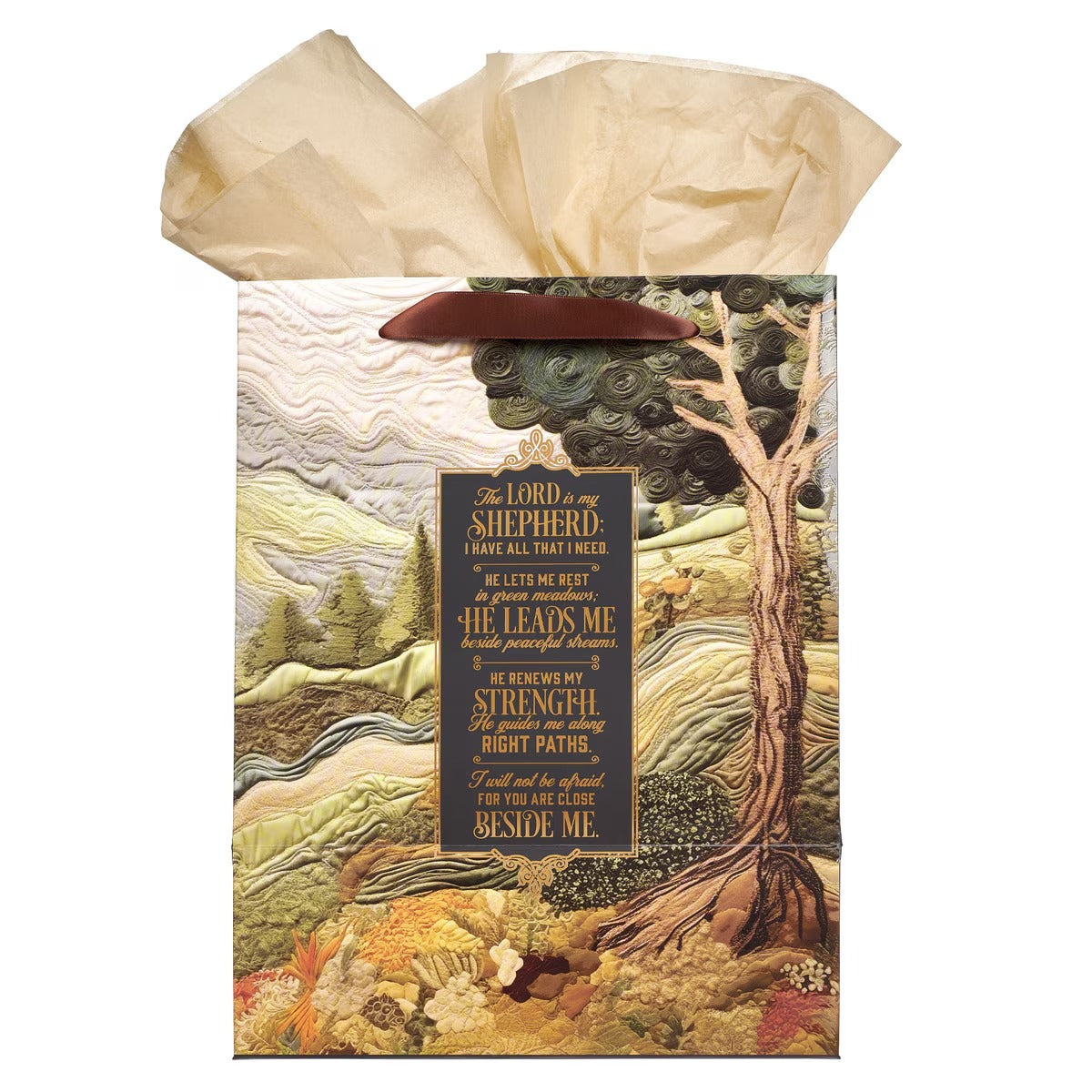 The Lord is my Shepherd Green Meadow Tapestry Large Portrait Gift Bag - Psalm 23:1-4 - The Christian Gift Company