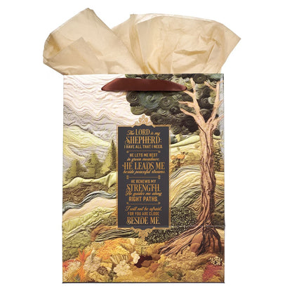 The Lord is my Shepherd Green Meadow Tapestry Large Portrait Gift Bag - Psalm 23:1-4 - The Christian Gift Company