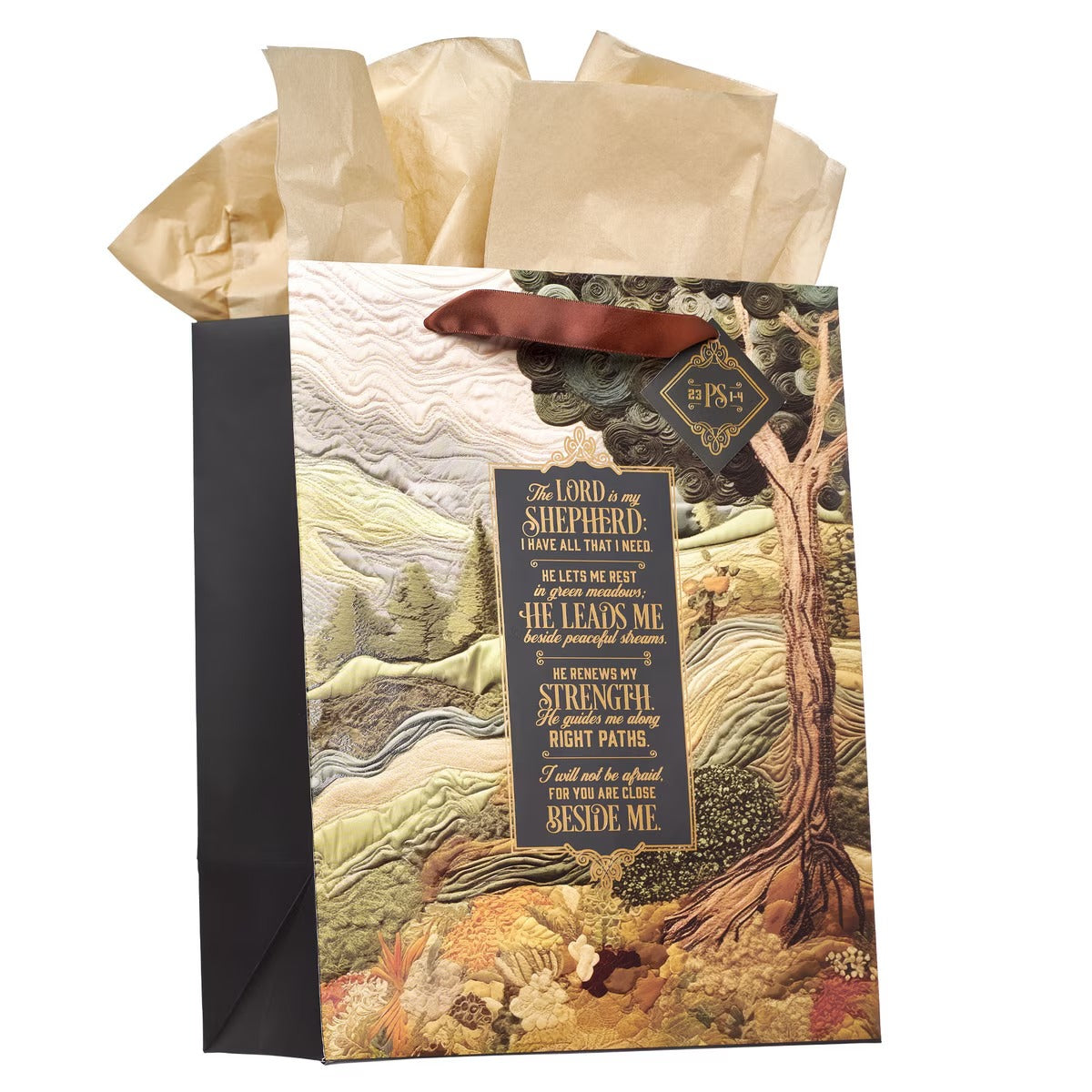 The Lord is my Shepherd Green Meadow Tapestry Large Portrait Gift Bag - Psalm 23:1-4 - The Christian Gift Company