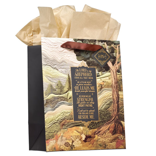 The Lord is my Shepherd Green Meadow Tapestry Large Portrait Gift Bag - Psalm 23:1-4 - The Christian Gift Company