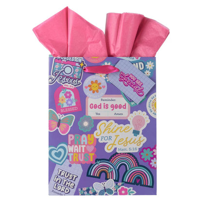 Shine for Jesus Purple Sticker Medium Gift Bag - Matthew 5:16 - The Christian Gift Company