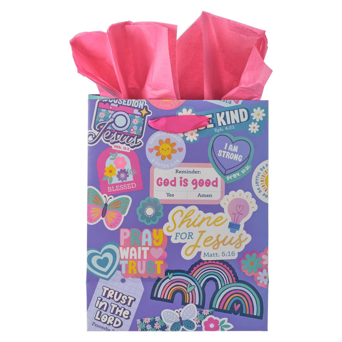 Shine for Jesus Purple Sticker Medium Gift Bag - Matthew 5:16 - The Christian Gift Company