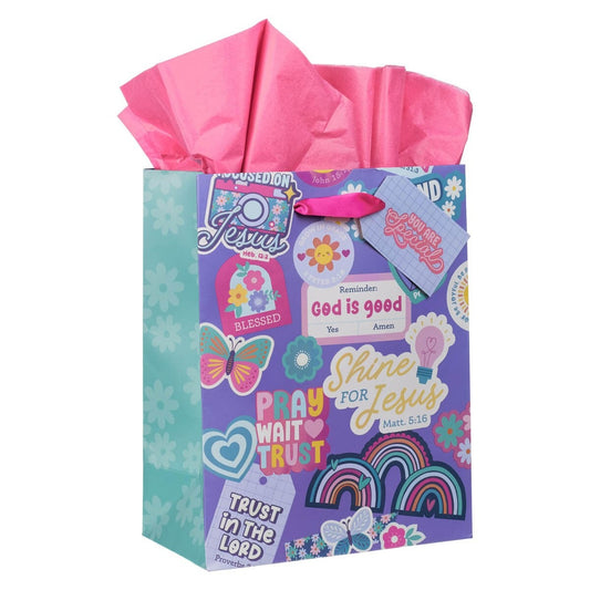 Shine for Jesus Purple Sticker Medium Gift Bag - Matthew 5:16 - The Christian Gift Company