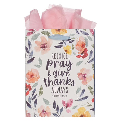 Rejoice Bright Floral Medium Gift Bag - 1 Thessalonians 5:16-18 - The Christian Gift Company