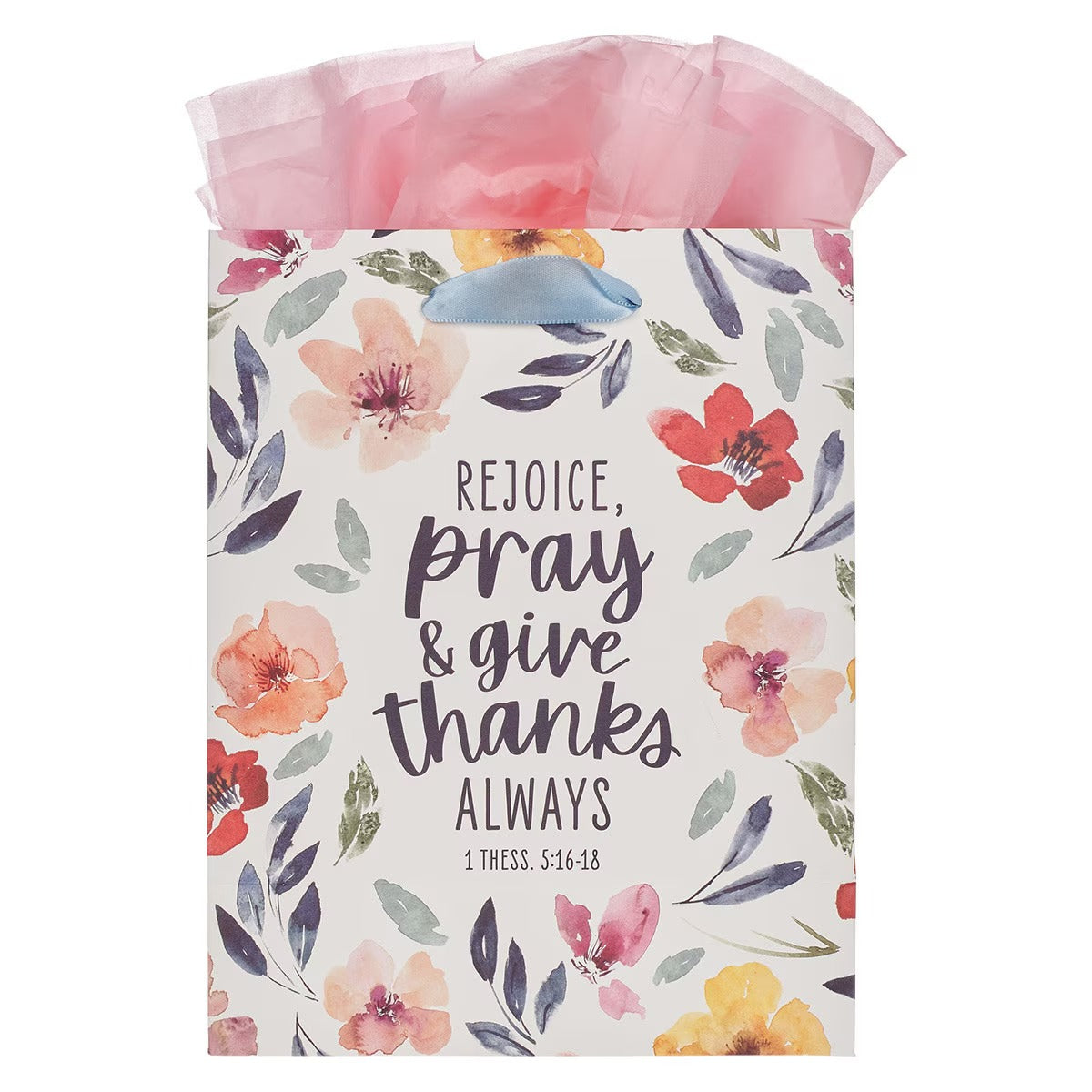 Rejoice Bright Floral Medium Gift Bag - 1 Thessalonians 5:16-18 - The Christian Gift Company