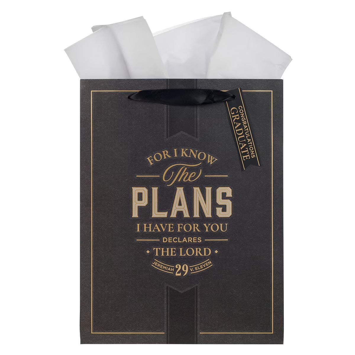 Charcoal and Gold Large Portrait Graduation Gift Bag - Jeremiah 29:11 - The Christian Gift Company
