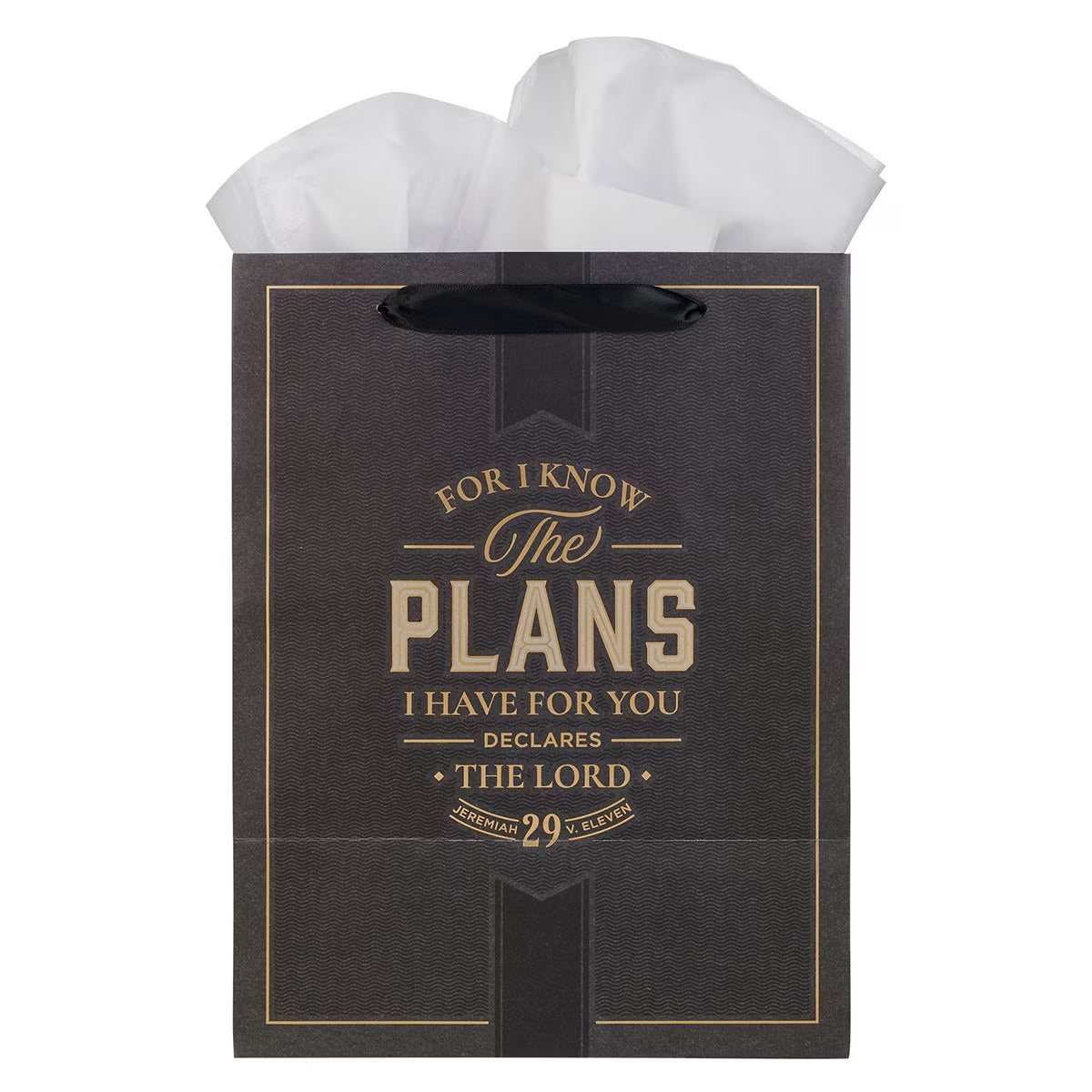 Charcoal and Gold Large Portrait Graduation Gift Bag - Jeremiah 29:11 - The Christian Gift Company