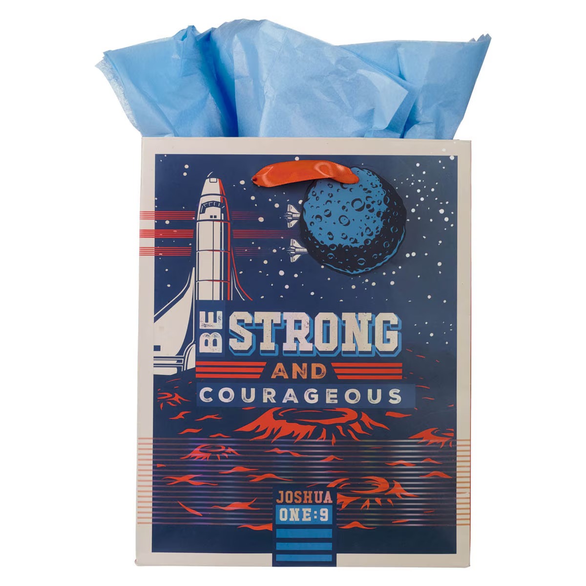 Be Strong and Courageous Blue Space Medium Gift Bag - Joshua 1:9 - The Christian Gift Company