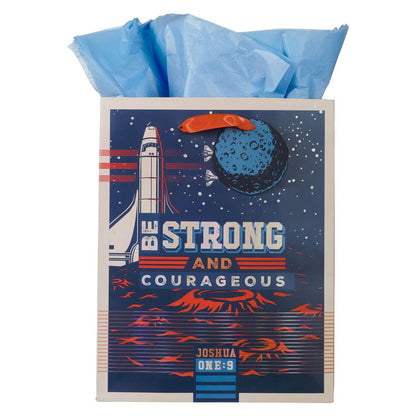 Be Strong and Courageous Blue Space Medium Gift Bag - Joshua 1:9 - The Christian Gift Company