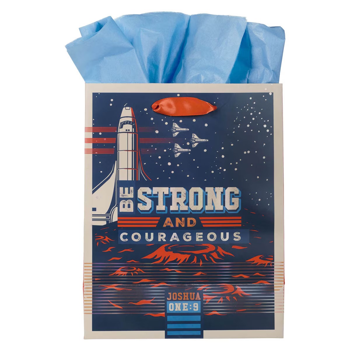 Be Strong and Courageous Blue Space Medium Gift Bag - Joshua 1:9 - The Christian Gift Company