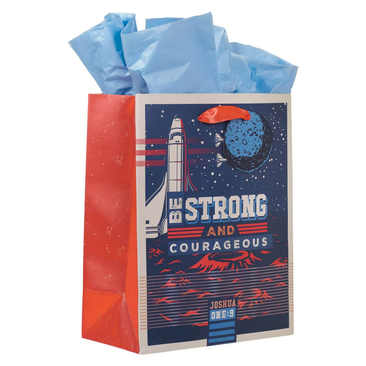 Be Strong and Courageous Blue Space Medium Gift Bag - Joshua 1:9 - The Christian Gift Company