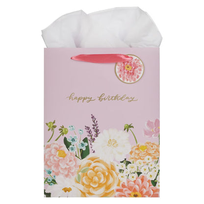 Happy Birthday Lilac Floral Large Portrait Gift Bag - The Christian Gift Company
