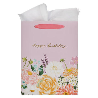 Happy Birthday Lilac Floral Large Portrait Gift Bag - The Christian Gift Company