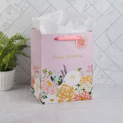Happy Birthday Lilac Floral Large Portrait Gift Bag - The Christian Gift Company