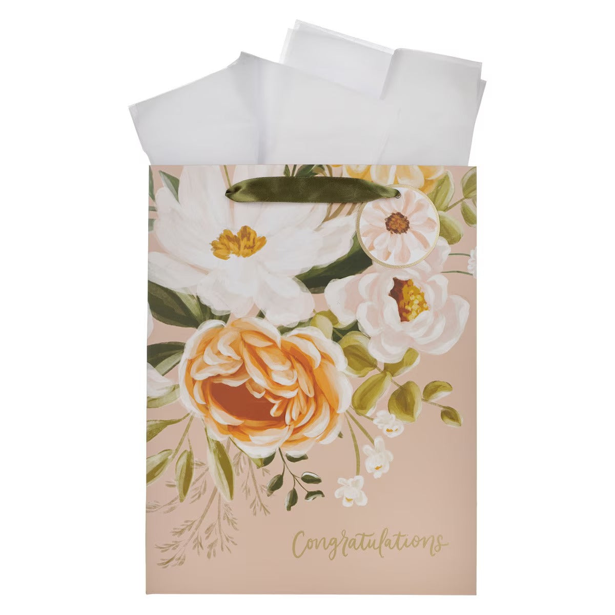 Sophia Peach Floral Large Portrait Gift Bag - The Christian Gift Company