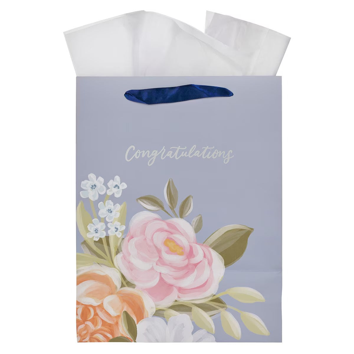 Congratulations Blue Floral Large Portrait Gift Bag - The Christian Gift Company