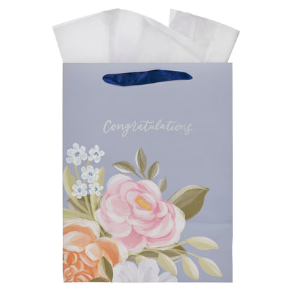 Congratulations Blue Floral Large Portrait Gift Bag - The Christian Gift Company