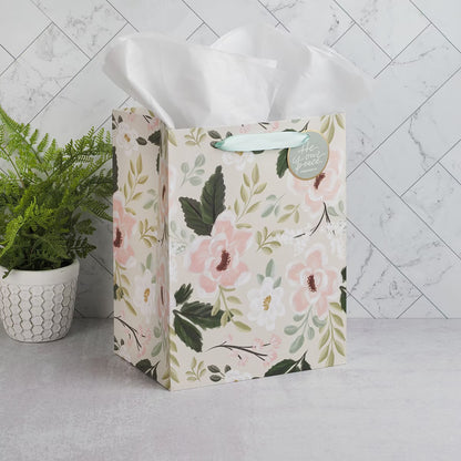 He is Our Peace Green Floral Large Portrait Gift Bag - Ephesians 2:14 - The Christian Gift Company