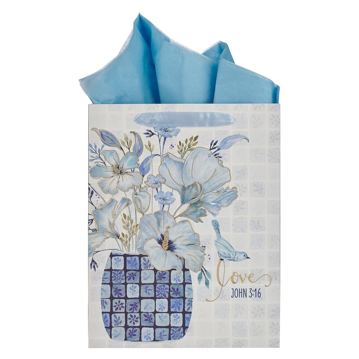 Love Blue Mosaic Tile Large Portrait Gift Bag - John 3:16 - The Christian Gift Company
