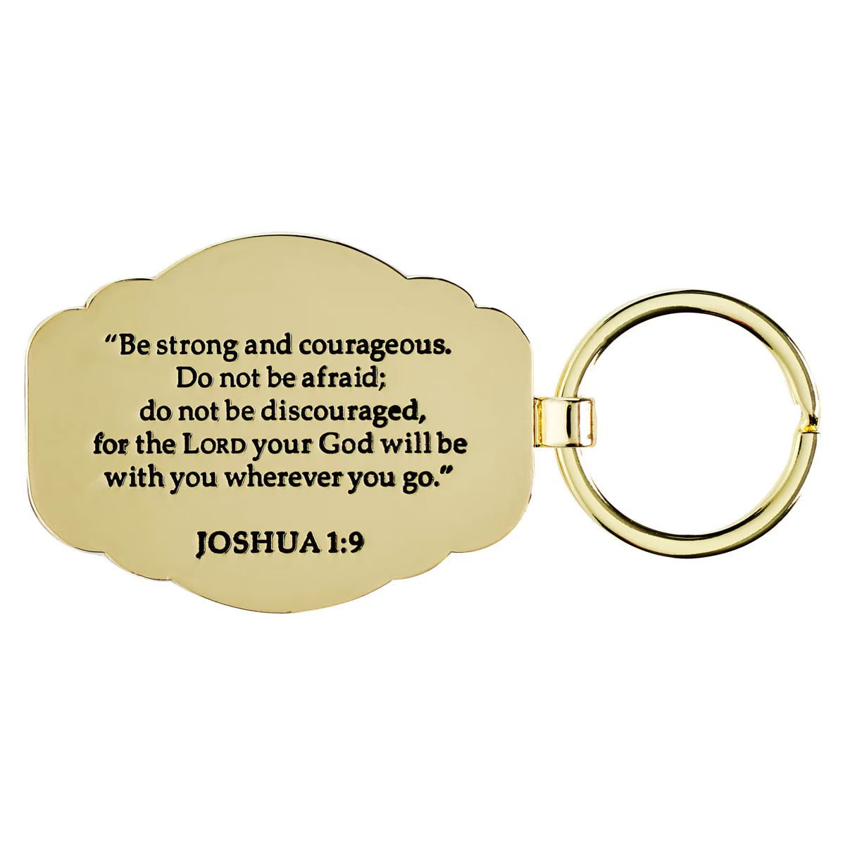 Strong and Courageous Blue Metal Keychain - Joshua 1:9 - The Christian Gift Company