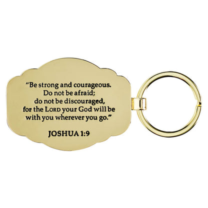 Strong and Courageous Blue Metal Keychain - Joshua 1:9 - The Christian Gift Company