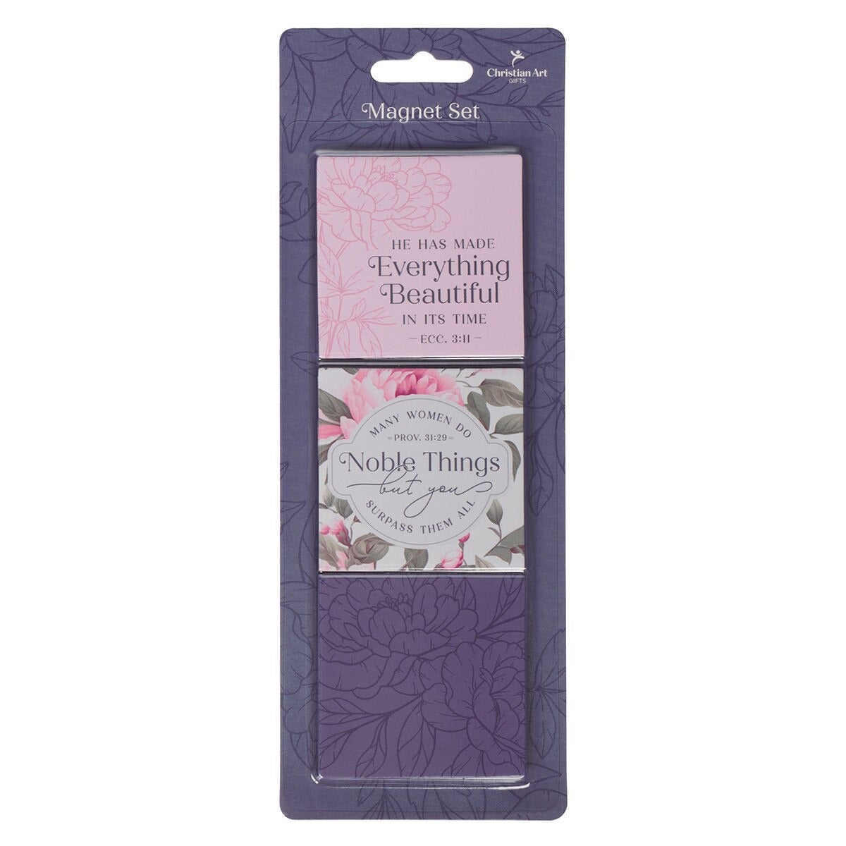 Noble Things Pink Floral Magnet Set - Proverbs 31:29 - The Christian Gift Company