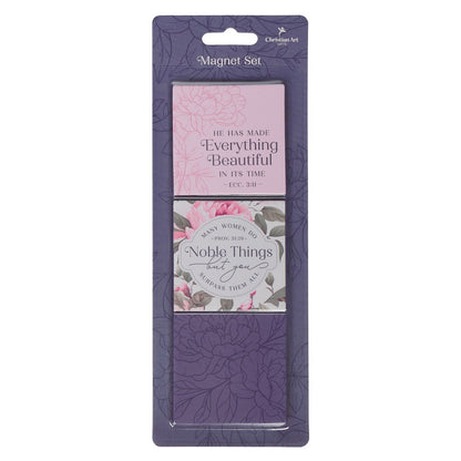 Noble Things Pink Floral Magnet Set - Proverbs 31:29 - The Christian Gift Company