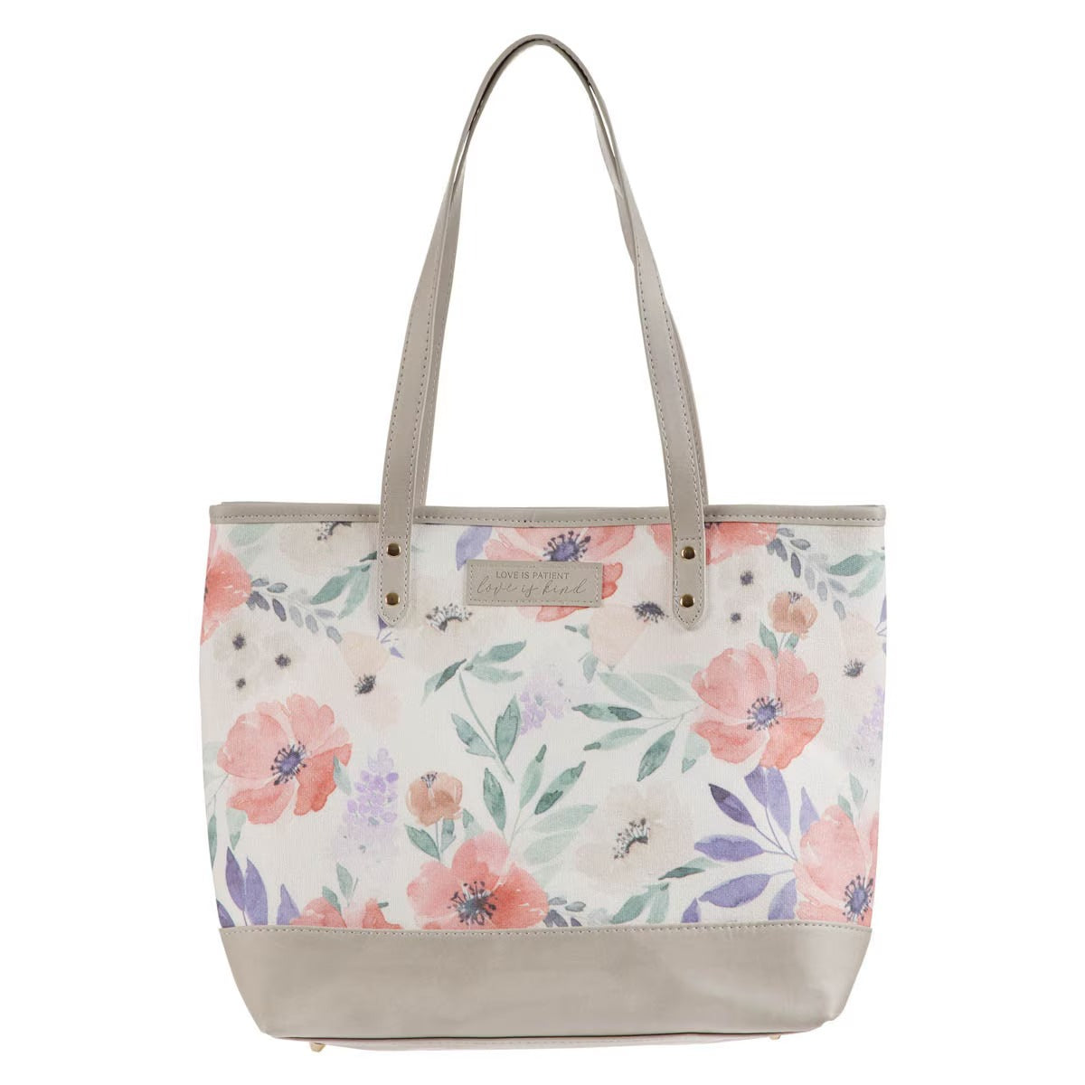 Love is Patient Coral Poppy Canvas Tote Bag - The Christian Gift Company