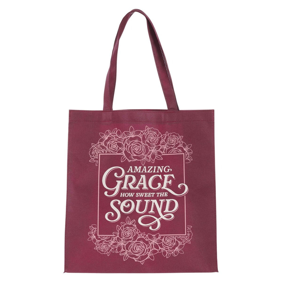 Amazing Grace Burgundy Reusable Non-woven Shopping Tote Bag - The Christian Gift Company