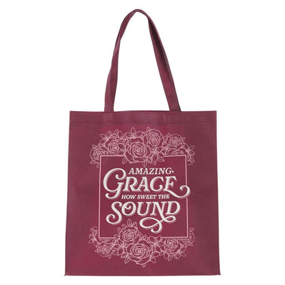 Amazing Grace Burgundy Reusable Non-woven Shopping Tote Bag - The Christian Gift Company